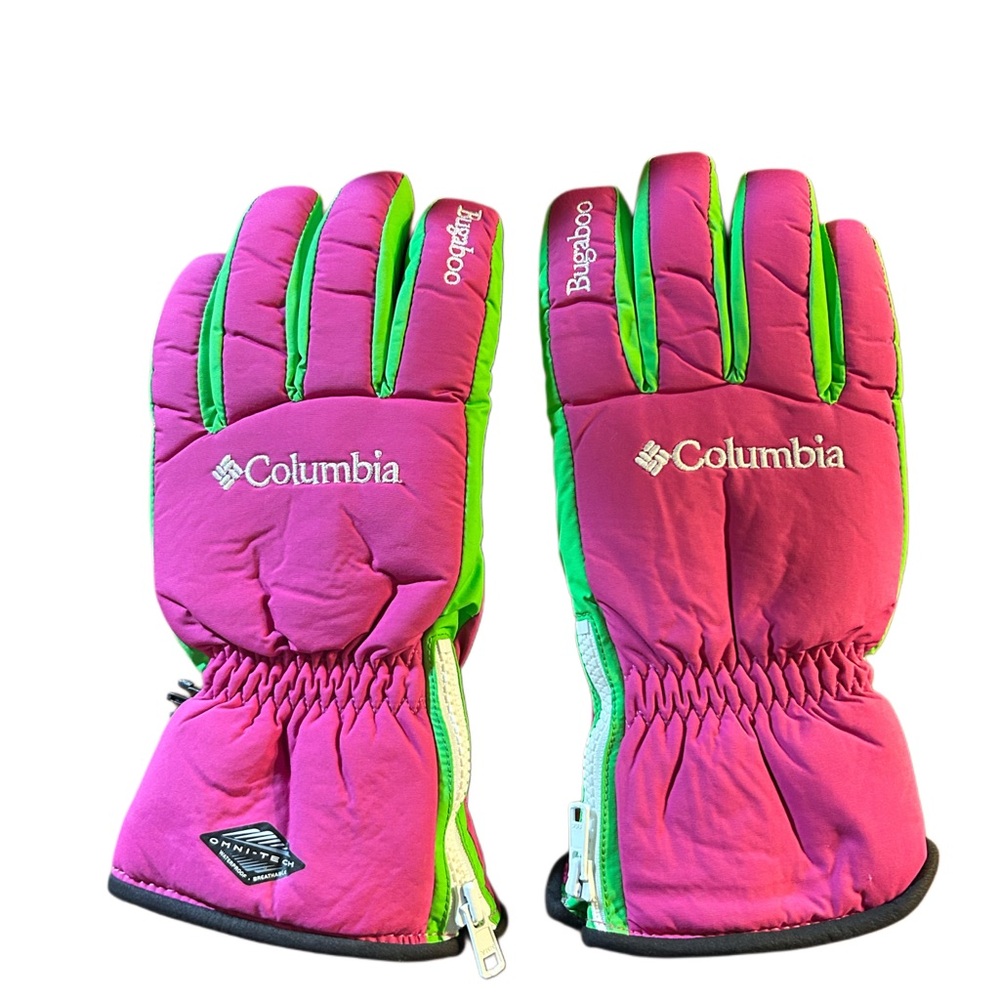 Columbia Omni-Tech Ski Gloves Pink Green Retro Waterproof Women’s L